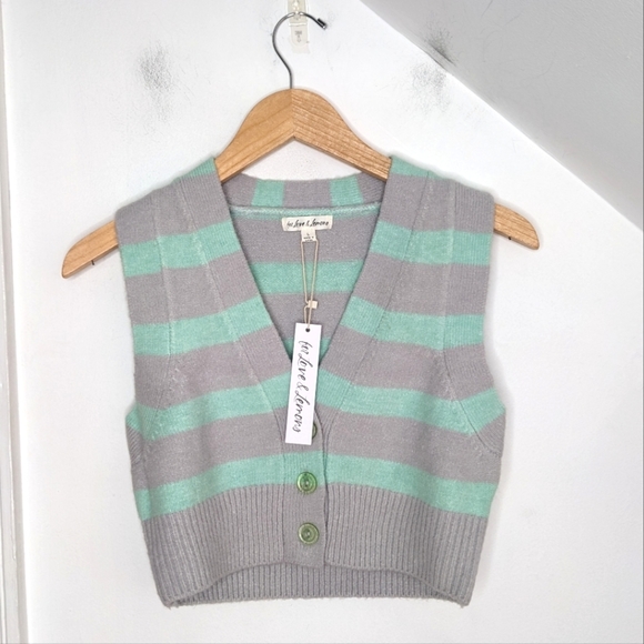 For Love And Lemons Gray and Mint V-Neck Sweater Vest - Picture 1 of 6